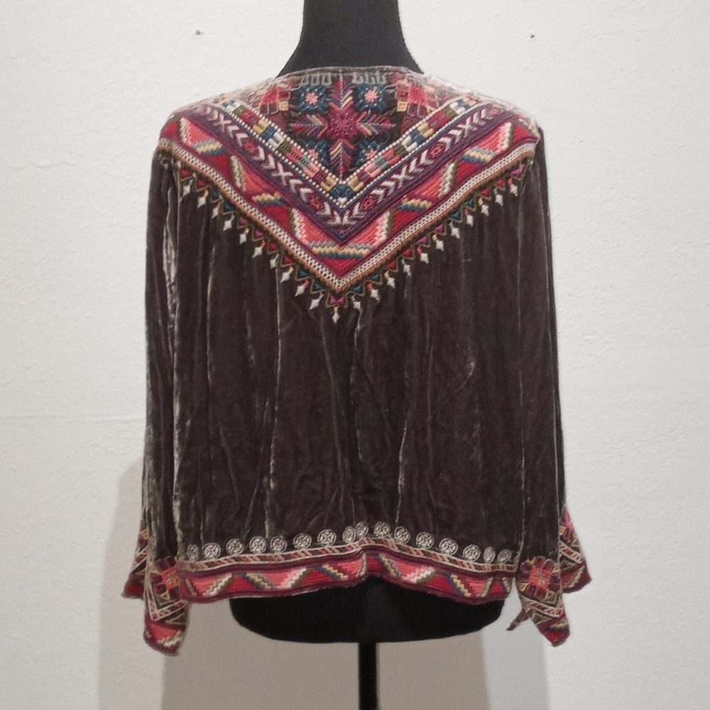 Johnny Was Graphite velour embroidered jacket - Picture 6 of 16